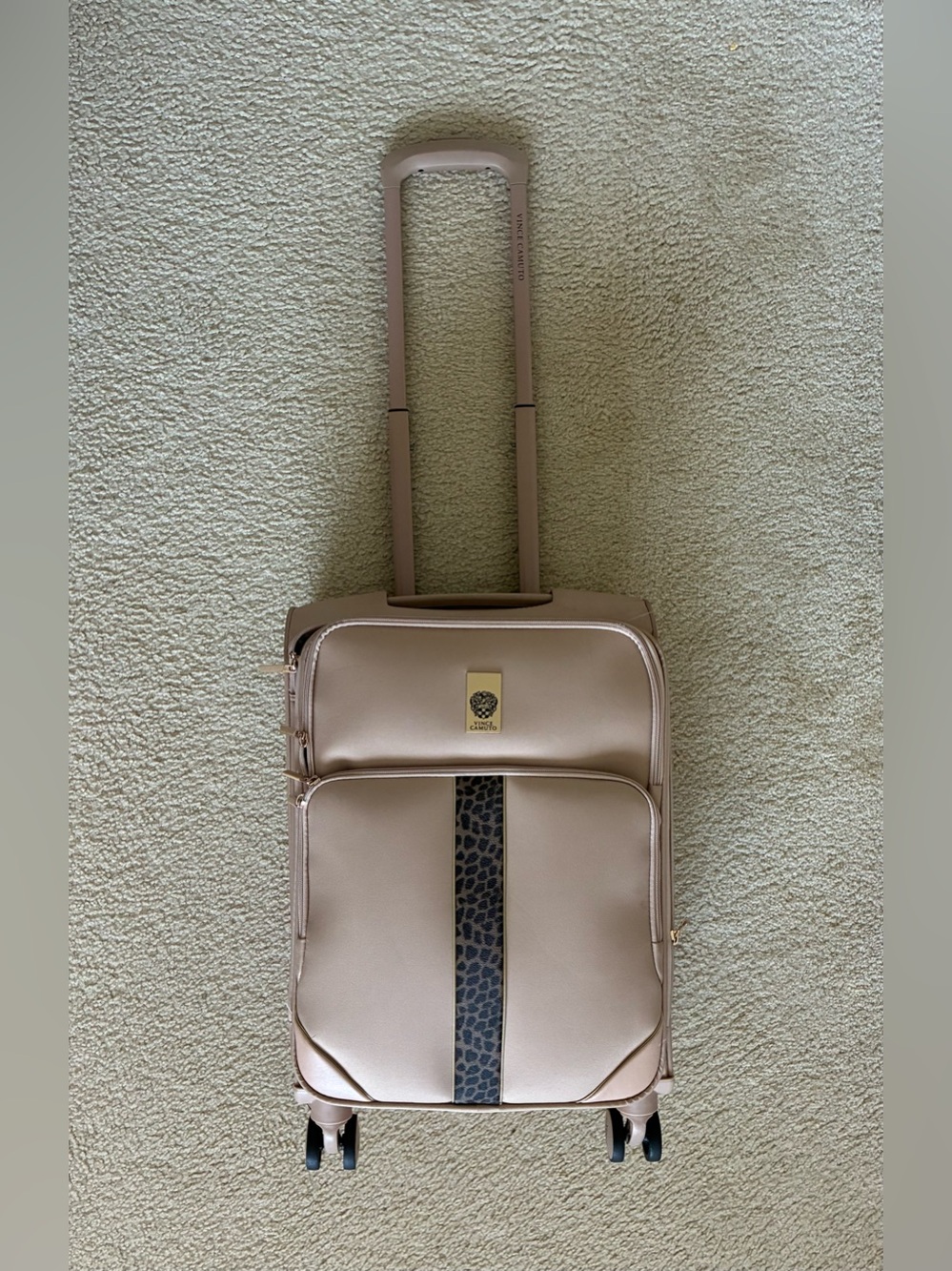 Tan Women's Suitcase with Leopard Accent